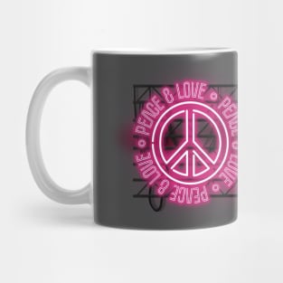 Peace and Love - Pink Neon Symbol Mug